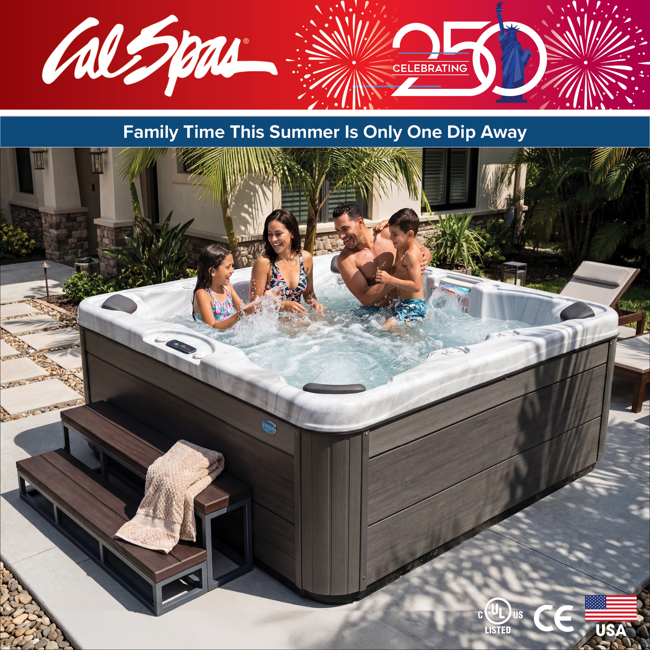 Calspas hot tub being used in a family setting - Bakersfield